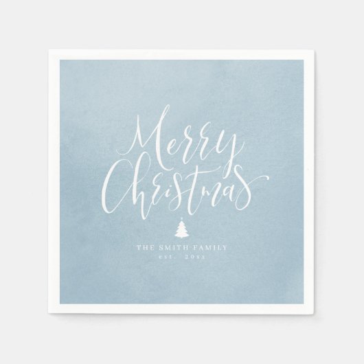 Dusty Blue Simple Calligraphy Merry kerst Servet (Voorkant)