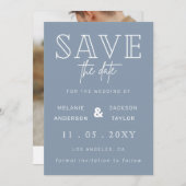 Dusty Blue Simple Calligraphy Photo Save the Date (Voorkant / Achterkant)