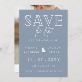 Dusty Blue Simple Calligraphy Photo Save the Date