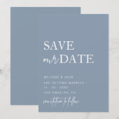 Dusty Blue Simple Calligraphy Save the Date (Voorkant / Achterkant)