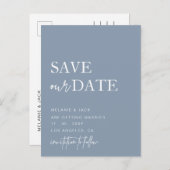 Dusty Blue Simple Calligraphy Save the Date Aankondigingskaart (Voorkant / Achterkant)