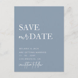 Dusty Blue Simple Calligraphy Save the Date Aankondigingskaart