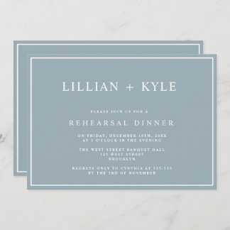 Dusty Blue Simple Chic Rehearsal Dinner Uitnodigin Kaart