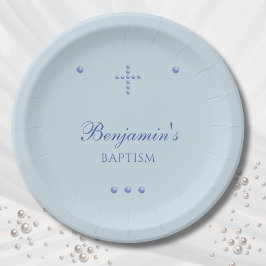 Dusty Blue Simple Cross Christian Baptism Papieren Bordje