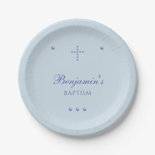 Dusty Blue Simple Cross Christian Baptism Papieren Bordje (Voorkant)