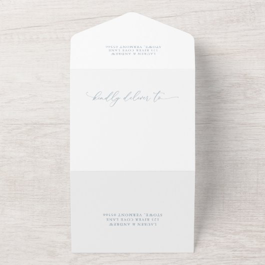 Dusty Blue Simple Elegant 1 Wedding All In One Uitnodiging (Buitenkant)
