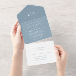 Dusty Blue Simple Elegant 1 Wedding All In One Uitnodiging