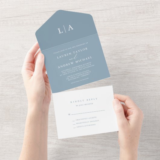 Dusty Blue Simple Elegant 1 Wedding All In One Uitnodiging (Afscheurbaar)