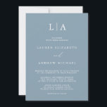 Dusty Blue Simple Elegant 1 Wedding Invitation Kaart<br><div class="desc">Mooie,  elegante en eenvoudige,  minimalistische trouwuitnodiging. Volledig aanpasbaar met monogram/initialen,  namen,  datums,  locatie en kleuren die overeenkomen met uw trouwthema.</div>