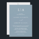 Dusty Blue Simple Elegant 1 Wedding Invitation Kaart<br><div class="desc">Mooie,  elegante en eenvoudige,  minimalistische trouwuitnodiging. Volledig aanpasbaar met monogram/initialen,  namen,  datums,  locatie en kleuren die overeenkomen met uw trouwthema.</div>
