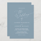 Dusty Blue Simple Elegant 1 Wedding Invitation Kaart (Voorkant / Achterkant)