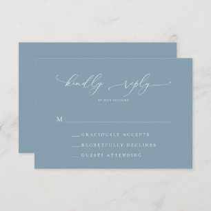 Dusty Blue Simple Elegant 1 Wedding RSVP Kaart