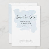 Dusty Blue Simple Elegant Modern Script Waterverf Save The Date (Voorkant / Achterkant)