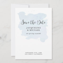Dusty Blue Simple Elegant Modern Script Waterverf Save The Date