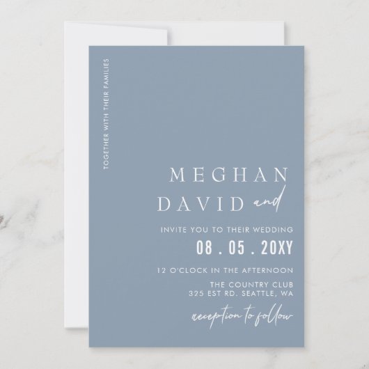 Dusty Blue Simple Elegant Modern Wedding Kaart (Voorkant)
