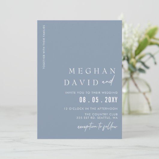 Dusty Blue Simple Elegant Modern Wedding Kaart (Staand voorkant)