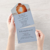 Dusty Blue Simple Elegant Photo Wedding All In One Uitnodiging (Afscheurbaar)