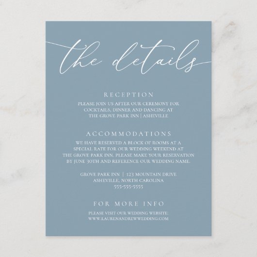 Dusty Blue Simple Elegant Wedding 1 Enclosure Kaar Informatiekaartje (Voorkant)