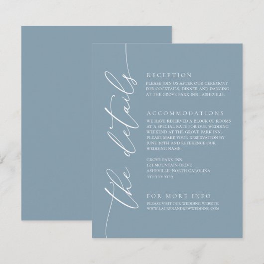 Dusty Blue Simple Elegant Wedding 1 Enclosure Kaar Informatiekaartje (Voorkant / Achterkant)
