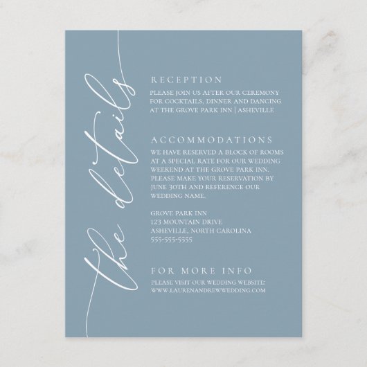 Dusty Blue Simple Elegant Wedding 1 Enclosure Kaar Informatiekaartje (Voorkant)