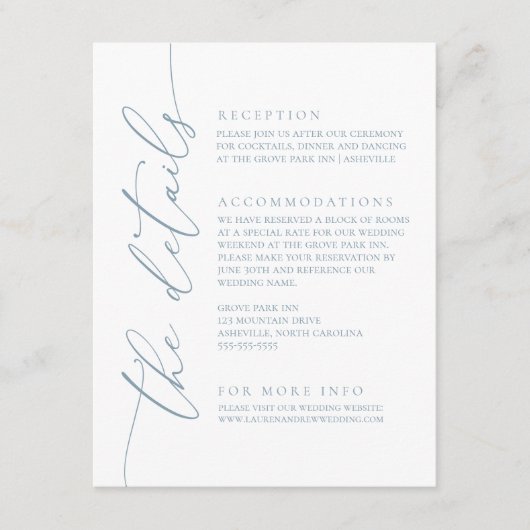 Dusty Blue Simple Elegant Wedding 2 Informatiekaartje (Voorkant)