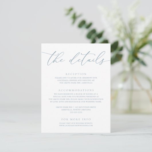 Dusty Blue Simple Elegant Wedding Informatiekaartje (Staand voorkant)