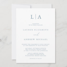 Dusty Blue Simple Elegant Wedding Invitation Kaart