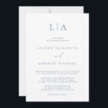 Dusty Blue Simple Elegant Wedding Invitation Kaart<br><div class="desc">Mooie,  elegante en eenvoudige,  minimalistische trouwuitnodiging. Volledig aanpasbaar met monogram/initialen,  namen,  datums,  locatie en kleuren die overeenkomen met uw trouwthema.</div>