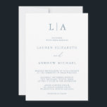 Dusty Blue Simple Elegant Wedding Invitation Kaart<br><div class="desc">Mooie,  elegante en eenvoudige,  minimalistische trouwuitnodiging. Volledig aanpasbaar met monogram/initialen,  namen,  datums,  locatie en kleuren die overeenkomen met uw trouwthema.</div>