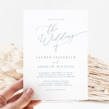 Dusty Blue Simple Elegant Wedding Invitation