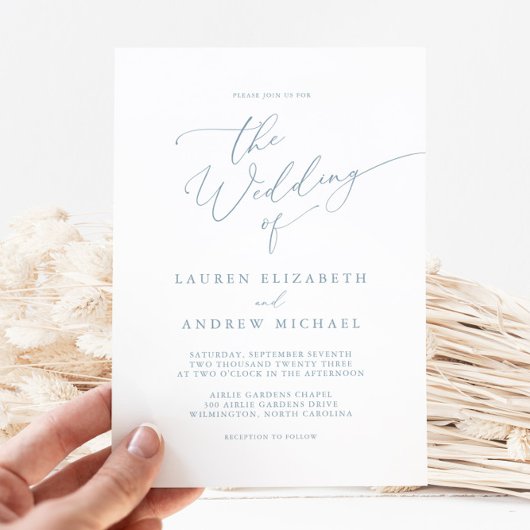 Dusty Blue Simple Elegant Wedding Invitation Kaart