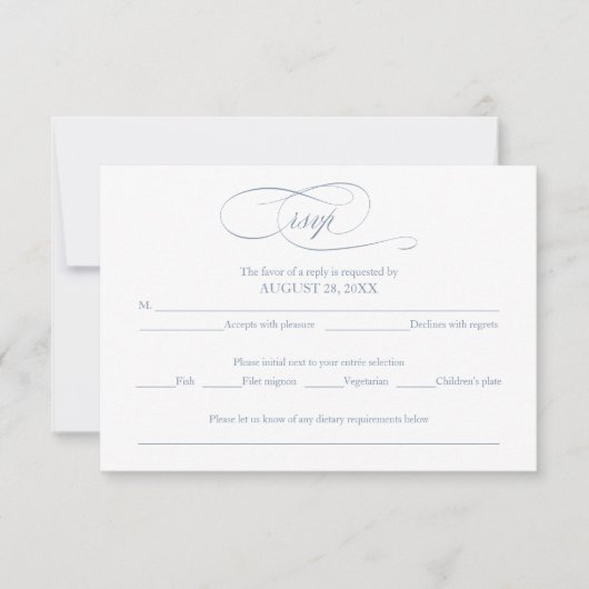 Dusty Blue Simple Elegant Wedding RSVP-kaart RSVP Kaartje (Voorkant)