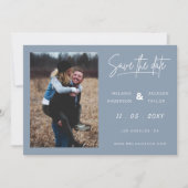 Dusty Blue Simple Handwrite-foto Save The Date (Voorkant)