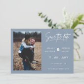 Dusty Blue Simple Handwrite-foto Save The Date (Staand voorkant)