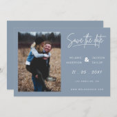 Dusty Blue Simple Handwrite-foto Save The Date (Voorkant / Achterkant)