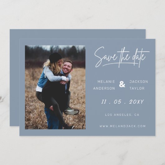 Dusty Blue Simple Handwrite-foto Save The Date (Voorkant / Achterkant)
