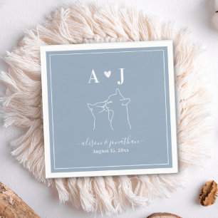 Dusty Blue Simple Minimalist Cat Monogram Weddensc Servet