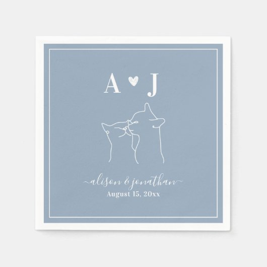 Dusty Blue Simple Minimalist Cat Monogram Weddensc Servet (Voorkant)