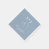 Dusty Blue Simple Minimalist Cat Monogram Weddensc Servet (Hoek)