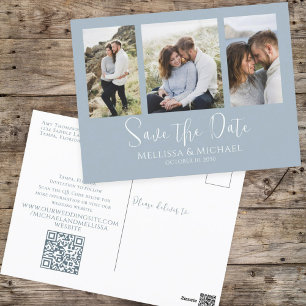 Dusty Blue Simple Minimalist Photo Collage QR Code Briefkaart
