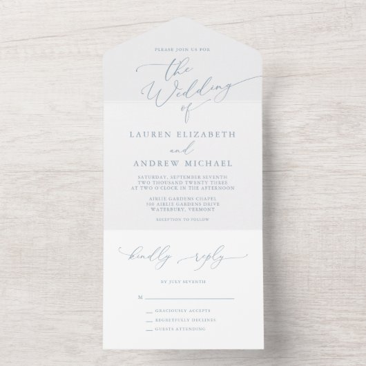 Dusty Blue Simple Minimalist Weddenschap All In One Uitnodiging (Binnen)