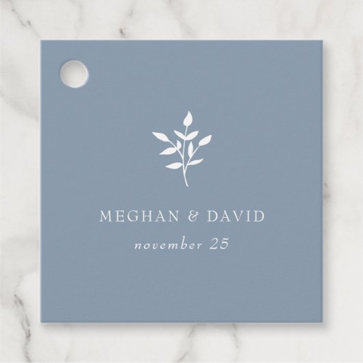 Dusty Blue Simple Modern Botanical Wedding Bedankjes Labels (Voorkant)