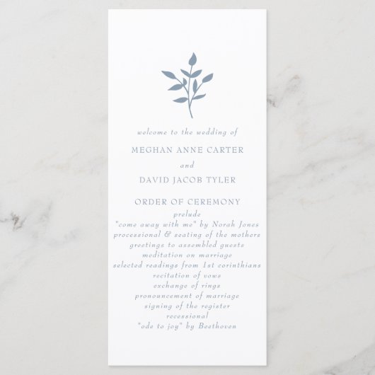 Dusty Blue Simple Modern Botanical Wedding Programmakaart (Voorkant)