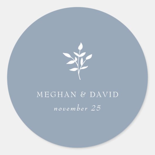 Dusty Blue Simple Modern Botanical Wedding Ronde Sticker (Voorkant)