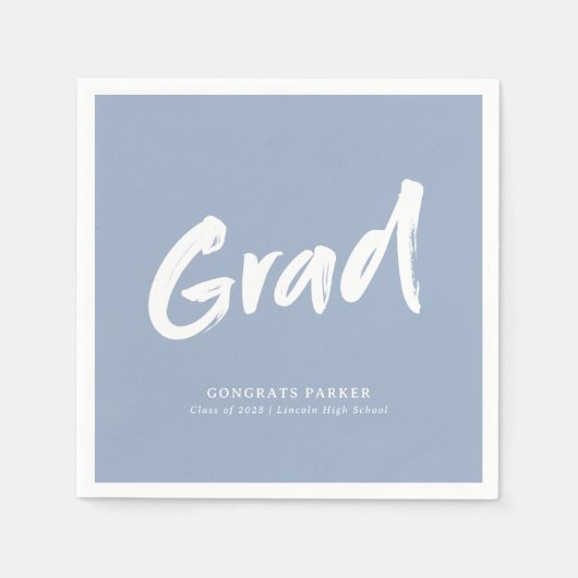 Dusty Blue Simple Modern Brush Script Afstuderen Servet (Voorkant)