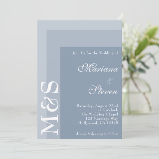 Dusty Blue Simple Modern Chic Script Wedding Invin Kaart (Staand voorkant)