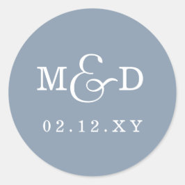 Dusty Blue Simple Modern Monogram Weddenschap Ronde Sticker