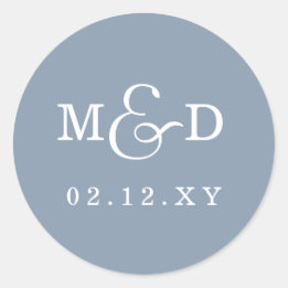 Dusty Blue Simple Modern Monogram Weddenschap Ronde Sticker