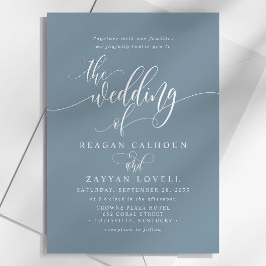 Dusty Blue Simple Modern Script Wedding Kaart