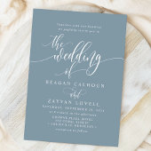 Dusty Blue Simple Modern Script Wedding Kaart